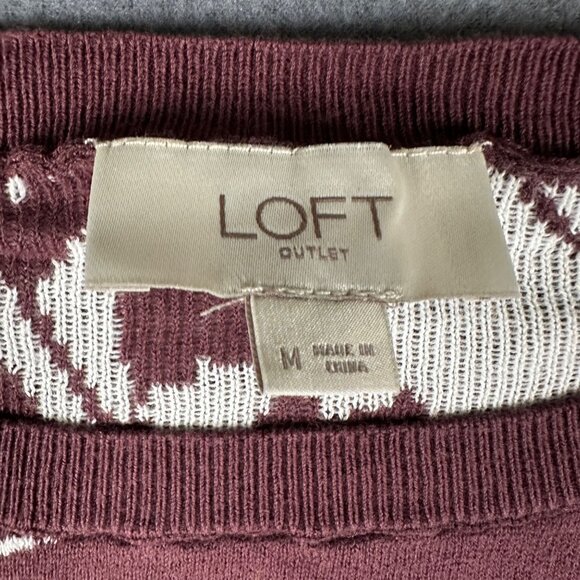 LOFT Outlet Womens Medium Red White Floral Round Neck Pullover Sweater - Picture 5 of 8